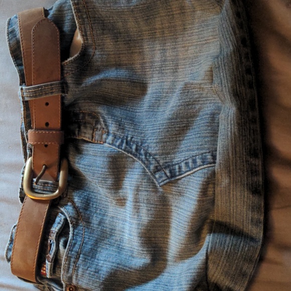 Jean Shoulder Purse Belt Pockets Moto England Home Made Unique 1990s Denim - Picture 1 of 12